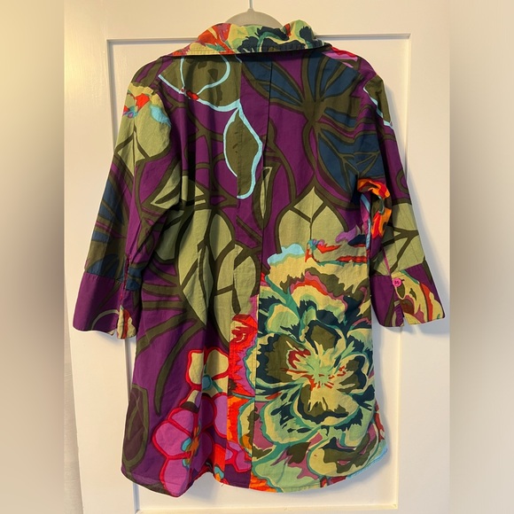 Soft Surroundings Sadie Purple Floral Button Front Longline Tunic Top Pockets Sm - Picture 6 of 8